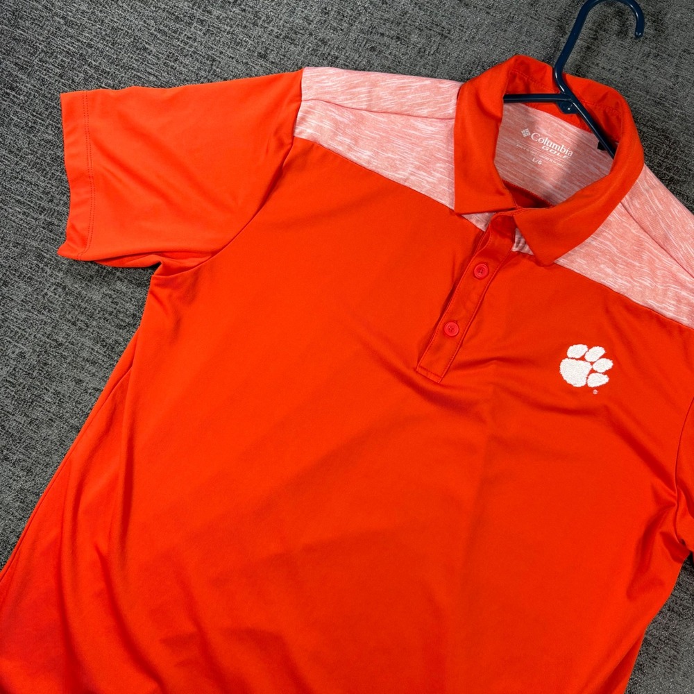 Columbia Golf Polo Shirt Mens Large Orange Clemson‎ Tigers Paw 17F88MPD